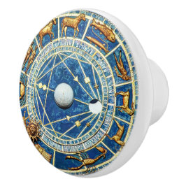 Celestial Blue & Gold Zodiac Wheel Astrologie Zeic Keramikknauf