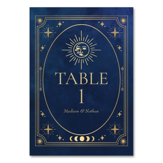 Celestial Blue Gothic Tarot Wedding Tischnummer (Vorderseite)