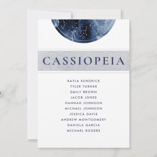 Celestial Blue Gray Seating Plan Cards Gästebamen (Rückseite)