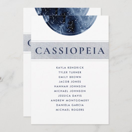 Celestial Blue Gray Seating Plan Cards Gästebamen (Vorne/Hinten)