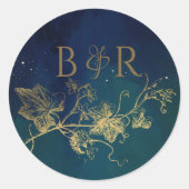 Celestial Blue, Green Wedding Umschlag Aufkleber/G Runder Aufkleber (Vorderseite)