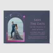 Celestial Blue Lila Foto Wedding Save the Date Pergament Einladungen (Vorderseite)