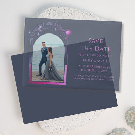 Celestial Blue Lila Foto Wedding Save the Date Pergament Einladungen