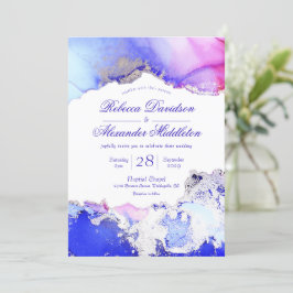 Celestial Blue Lila Jewel Tones Ink Wash Einladung