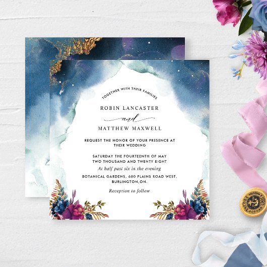 Celestial, Blue Lila und Aquamarin Square Wedding Einladung