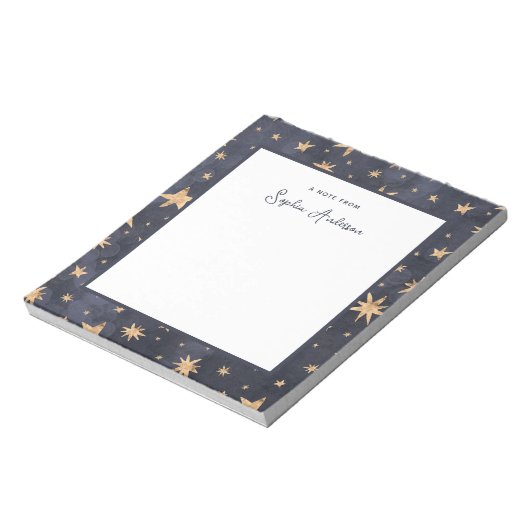 Celestial Blue mit Imitats Gold Stars Notizblock (Rotiert)