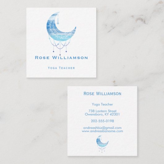 Celestial Blue Moon Watercolor Quadratische Visitenkarte (Vorne/Hinten)