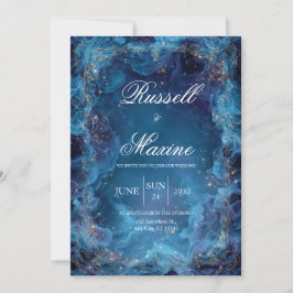 Celestial Blue Nebula Wedding Einladung