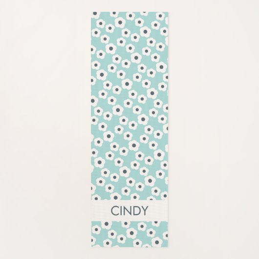 Celestial Blue Personalisiert Modern Retro Floral Yogamatte (Vorderseite)
