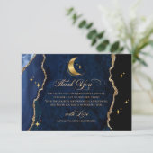 Celestial Blue Quinceanera Midnight Stars Moon Dankeskarte (Stehend Vorderseite)