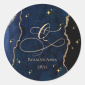  Celestial Blue Quinceanera Midnight Stars Moon  Runder Aufkleber (Vorderseite)