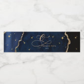  Celestial Blue Quinceanera Midnight Stars Moon  Wasserflaschenetikett (Einzelnes Label)