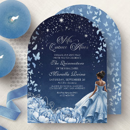 Celestial Blue Silver Princess Quinceanera Einladung