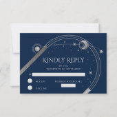 Celestial Blue Silver Sun Moon Stars Hochzeit RSVP Karte (Vorderseite)