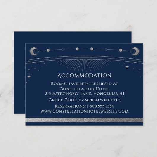 Celestial Blue Silver Sun Moon Stars Unterkunft Begleitkarte (Vorne/Hinten)