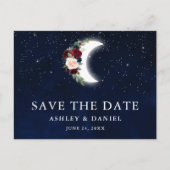 Celestial Blue Sky Floral Moon Save the Date Postkarte (Vorderseite)