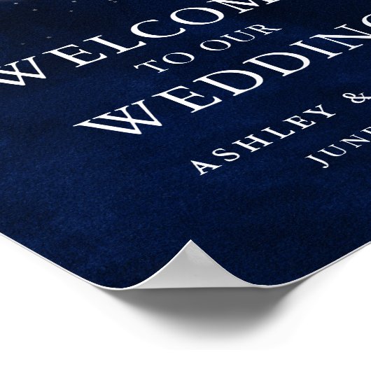 Celestial Blue Sky Moon Stars Hochzeit Willkommen Poster (Ecke)