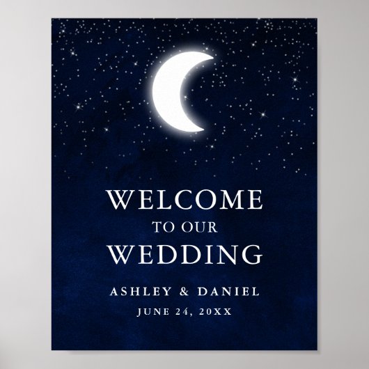 Celestial Blue Sky Moon Stars Hochzeit Willkommen Poster (Vorne)