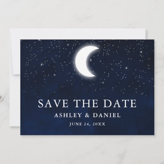 Celestial Blue Sky Moon Stars Save the Date (Vorderseite)