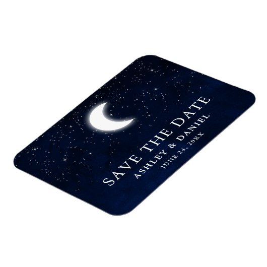 Celestial Blue Sky Moon Stars Save the Date Magnet (Linke Seite)