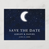 Celestial Blue Sky Moon Stars Save the Date Postkarte (Vorderseite)