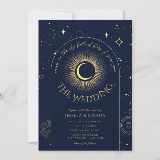 Celestial Blue Starry Night Wedding Einladung (Vorderseite)