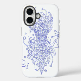 Celestial Blue Tree of Life Line Art: Geometric iPhone 16 Hülle