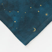 Celestial Blue und Gold Starry Night Crescent Moon Fleecedecke (Ecke)