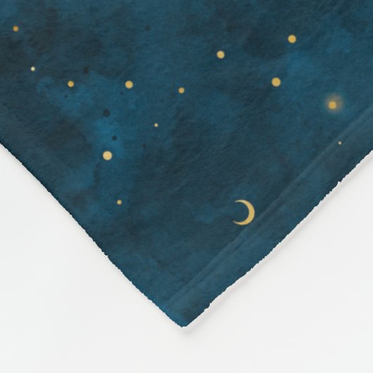 Celestial Blue und Gold Starry Night Crescent Moon Fleecedecke (Ecke)