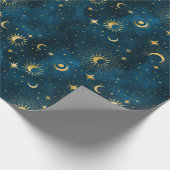 Celestial Blue und Gold Starry Night Crescent Moon Geschenkpapier (Ecke)