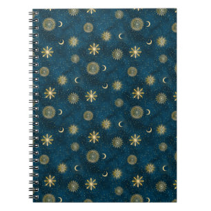 Celestial Blue und Gold Starry Night Crescent Moon Notizblock