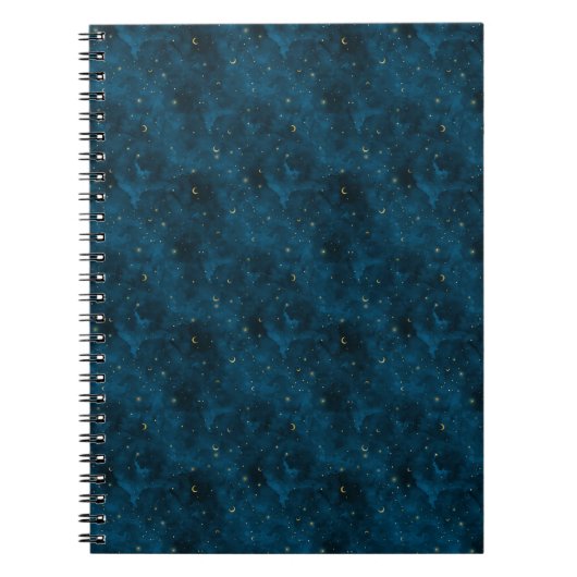 Celestial Blue und Gold Starry Night Crescent Moon Notizblock (Vorderseite)