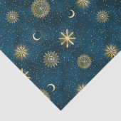 Celestial Blue und Gold Starry Night Crescent Moon Seidenpapier (Detail)