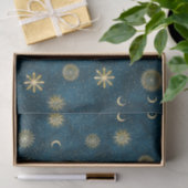 Celestial Blue und Gold Starry Night Crescent Moon Seidenpapier (Geschenk)