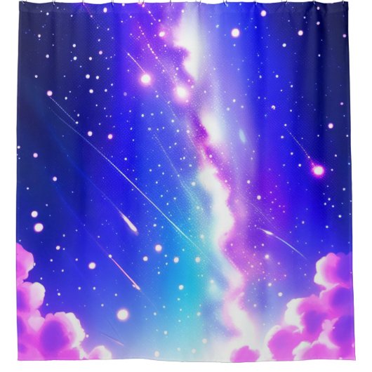 Celestial Blue und Pink Galaxy Duschvorhang (Vorderseite)