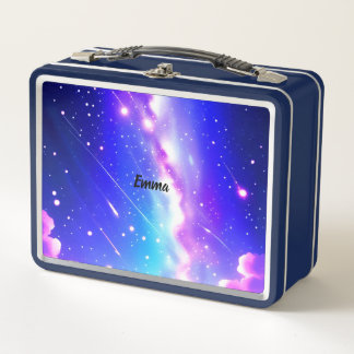 Celestial Blue und Pink Galaxy Individuelle Name S Metall Brotdose