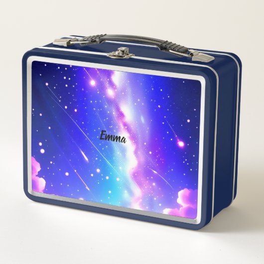 Celestial Blue und Pink Galaxy Individuelle Name S Metall Brotdose (Vorderseite)
