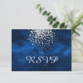 Celestial Blue Universe mit Silver Confetti RSVP Karte (Stehend Vorderseite)
