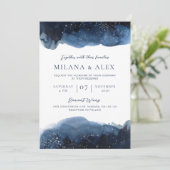 Celestial Blue Watercolor Einladung (Stehend Vorderseite)