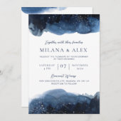 Celestial Blue Watercolor Einladung (Vorne/Hinten)