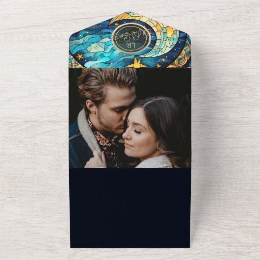 Celestial Blue Wedding All In One Einladung (Außenbereich)