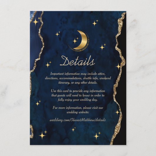 Celestial Blue Wedding Midnight Stars Moon Begleitkarte (Vorderseite)