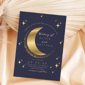 Celestial Blue Wedding Midnight Stars Moon Einladung