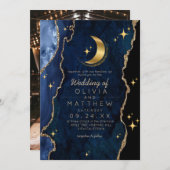 Celestial Blue Wedding Midnight Stars Moon Einladung (Vorne/Hinten)