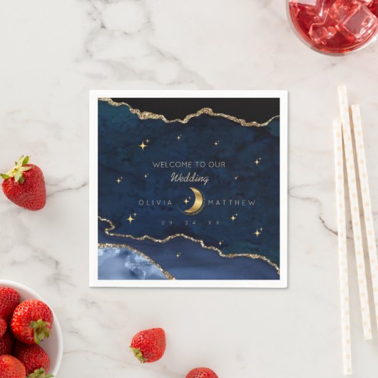 Celestial Blue Wedding Midnight Stars Moon  Serviette (Beispiel)