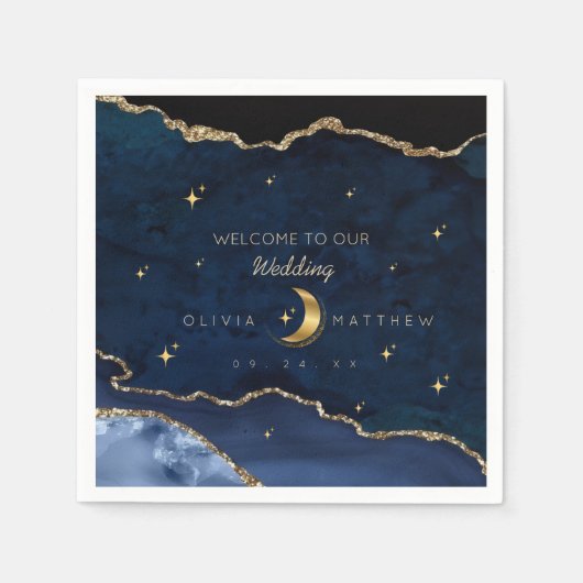 Celestial Blue Wedding Midnight Stars Moon Serviette (Vorderseite)