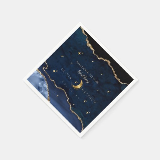 Celestial Blue Wedding Midnight Stars Moon  Serviette (Ecke)
