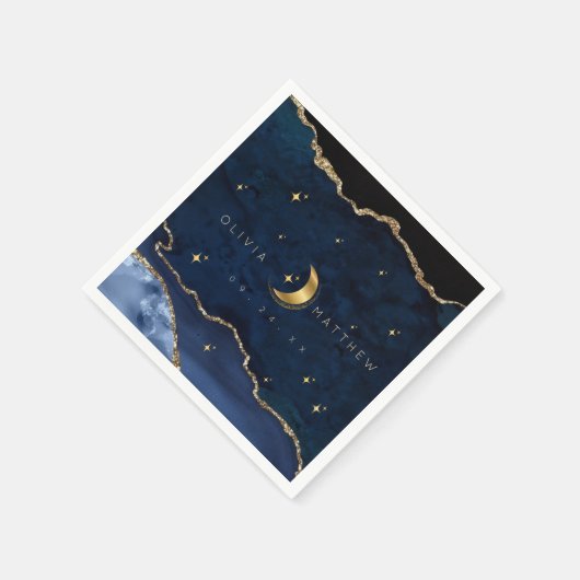 Celestial Blue Wedding Midnight Stars Moon Serviette (Ecke)