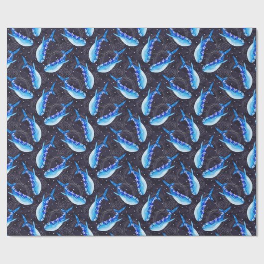 Celestial Blue Whale Night Pattern Geschenkpapier (Flach)