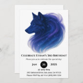 Celestial Blue Wolf Birthday Einladung (Vorne/Hinten)